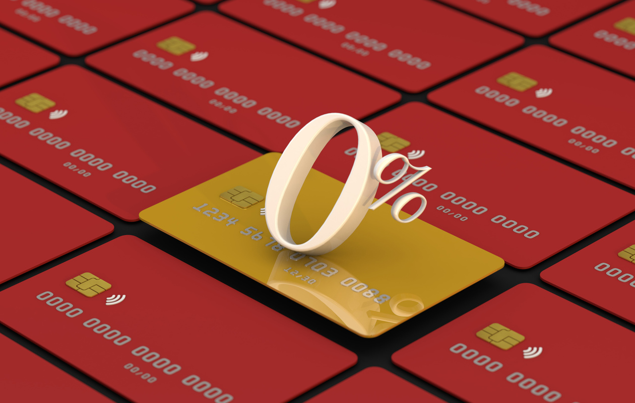 Number 0 with credit card. a 3d interest rate business concept